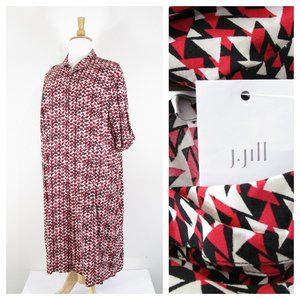 J. Jill Womens Plus Size Black Red Geometric Shirt Dress Size 24W